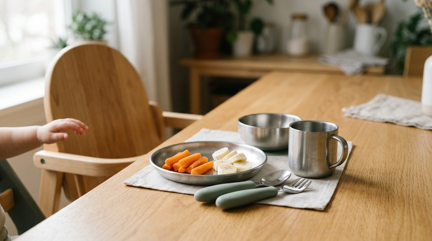 7-Piece Stainless Steel Baby Feeding Set + Silicone Utensils